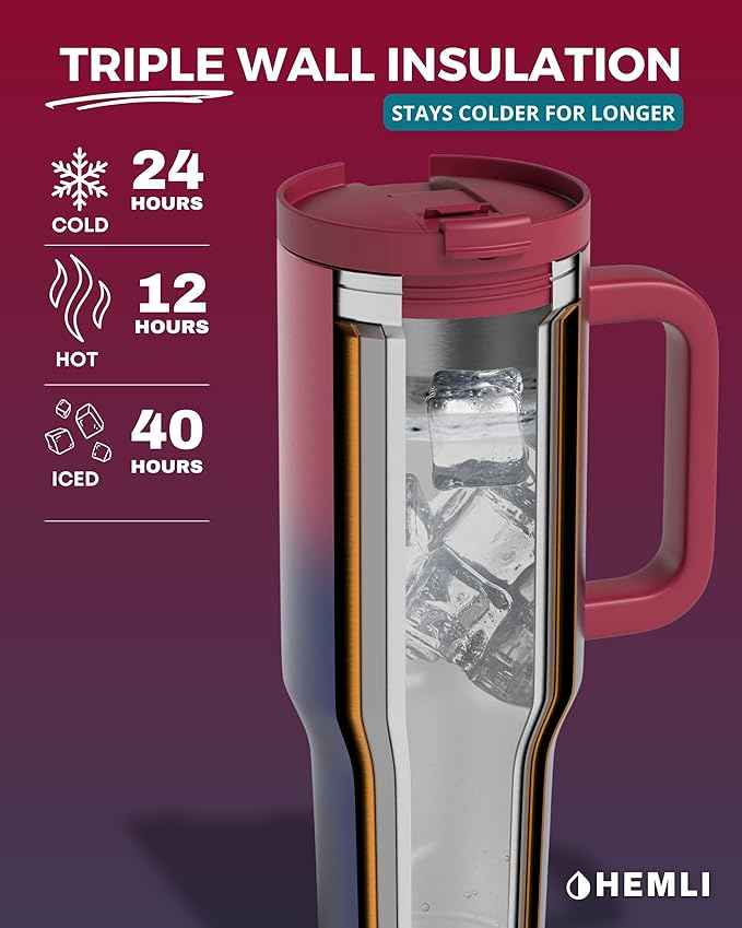 40 Oz Tumbler with Handle and Straw, Insulated Stainless Steel Tumbler with Leakproof 2-in-1 Lid, Reusable and Portable Water and Coffee Travel Mug, Vacuum Insulated