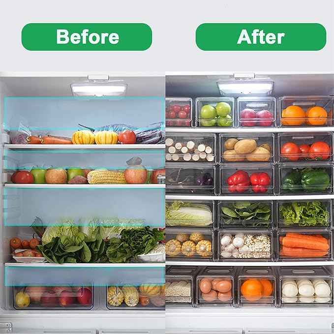 YekouMax Fridge Drawer Organizer - 2 Pcs Pull-Out Cabinet Storage Containers For Fridge, Freezer, Pantry Organizer for Kitchen Storage & Organization Sets, 11.81" Long