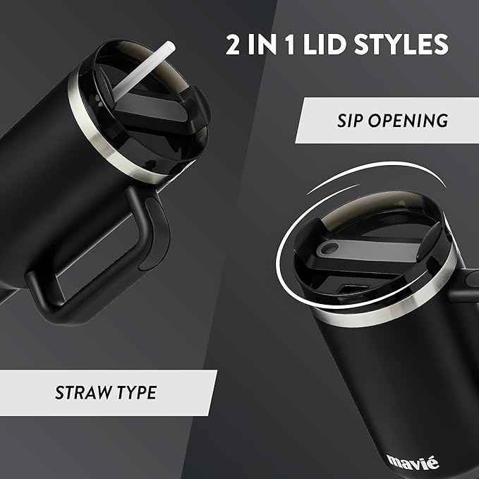 40oz Tumbler With Handle & Straw, Vacuum Insulated Stainless Steel Water Bottle With Leakproof Twist Sip Lid, Rubber Base, Dishwasher Safe, Cup Holder Friendly Travel Coffee Mug (Black)
