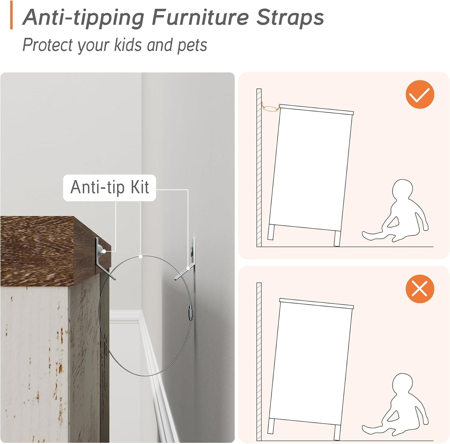 WAMPAT Kids Dresser for Bedroom with 6 Drawers, Baby Dressers with Wide Chest of Drawers, Farmhouse Wooden Closet Storage Organizer, Large Wood Dressers for Living Room, Nursery, Hallway, Rustic White