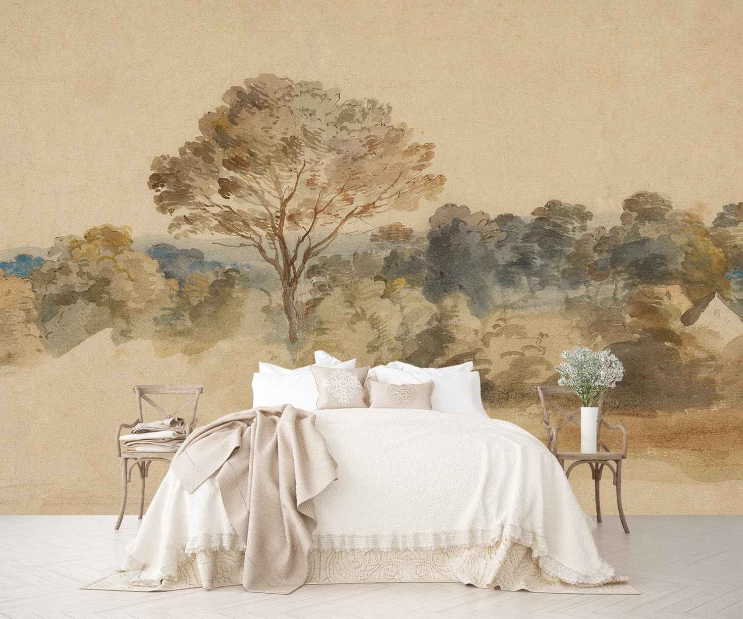 AFZEVEB-Beige Jungle Peel and Stick Wallpaper wall murals for Bedroom XZ808 M 136"x100"