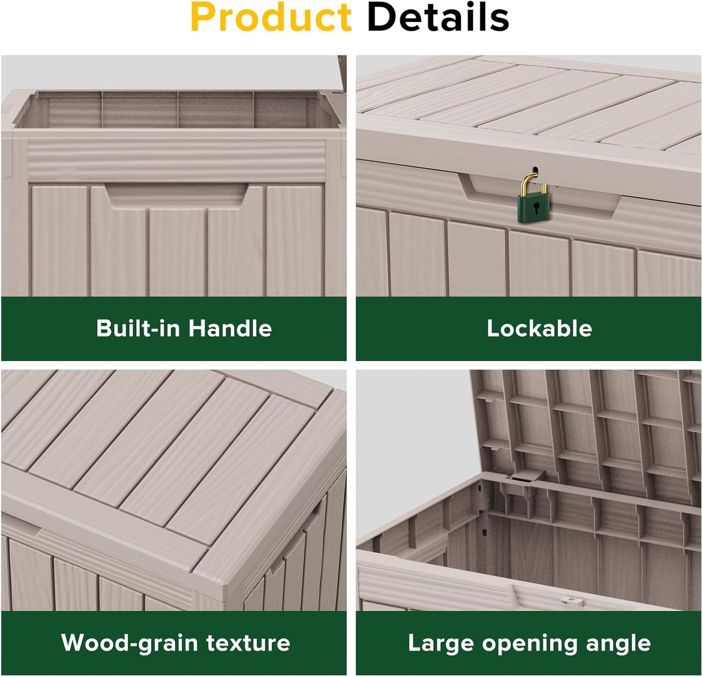 Vixzen 45 Gallon Resin Deck Box, Lockable Outdoor Storage Box for Patio Cushions Storage Furniture,Garden Tools, Pool Supplies, Weatherproof and UV Resistant