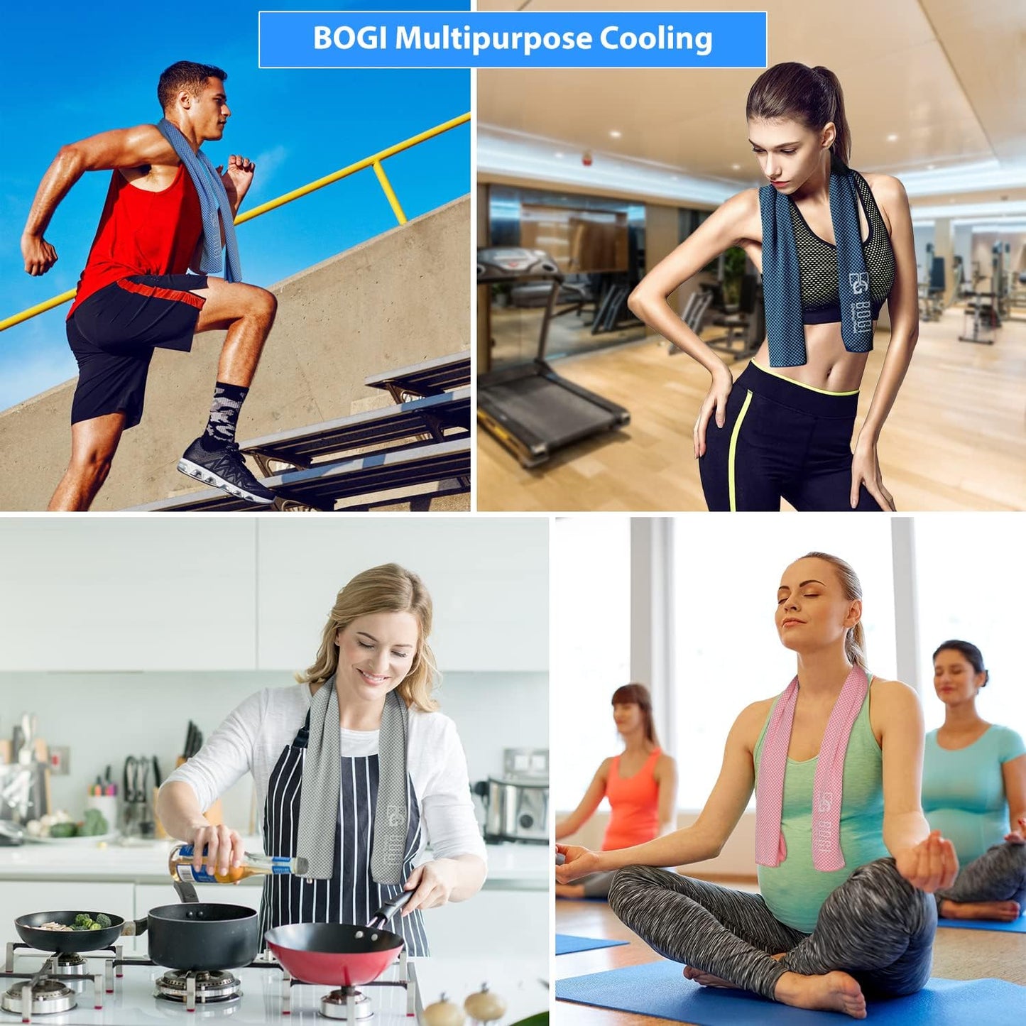 BOGI Cooling Towels for Neck and Face, Soft Breathable Cool Towel for Instant Cooling Stay Cool for Yoga, Sport, Gym, Camping, Running & More Activities