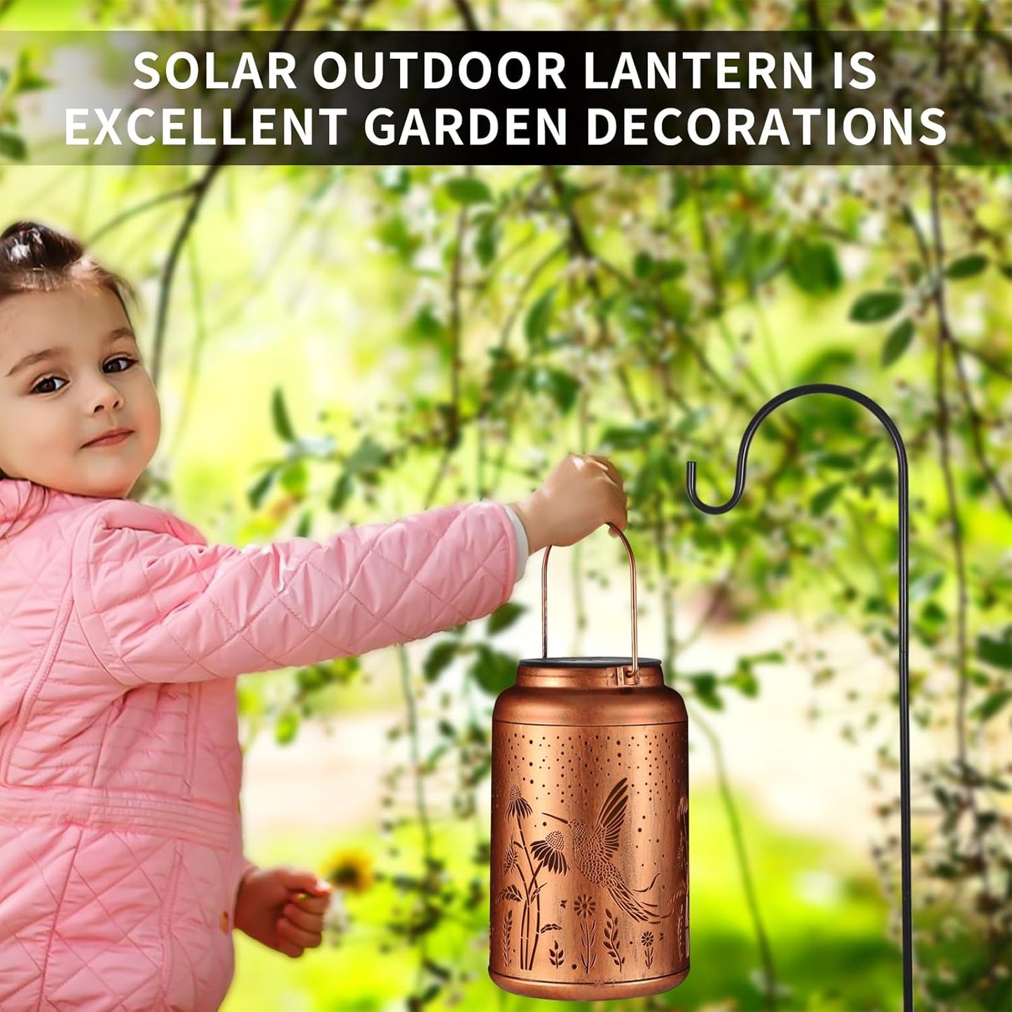 Solar Lanterns Outdoor Waterproof Hummingbird Garden Decor Gifts for Women Mom Grandma Hanging Lights Metal Decoration Outside for Yard, Patio,Backyard,Porch(Long-Tailed Hummingbird)