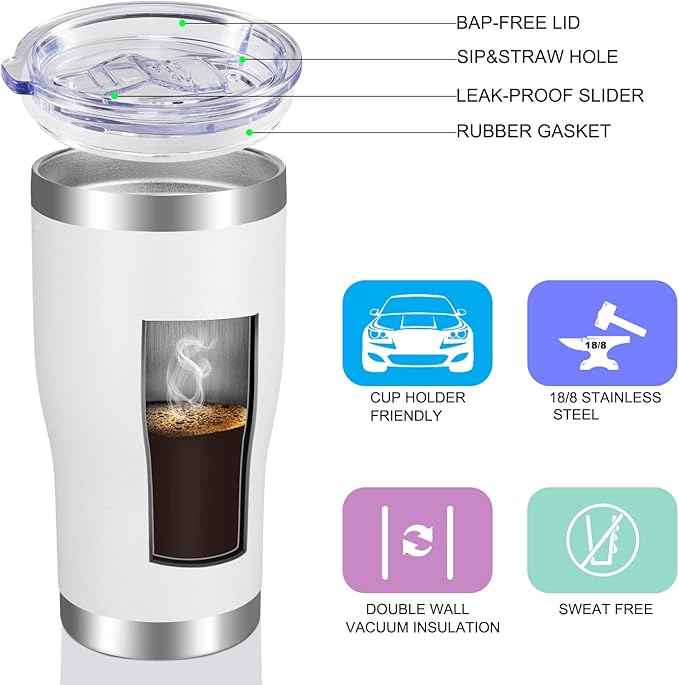 VEGOND 20oz Tumbler Stainless Steel Tumbler Cup with Lid And Straw Vacuum Insulated Double Wall Travel Coffee Mug(White 12 Pack)