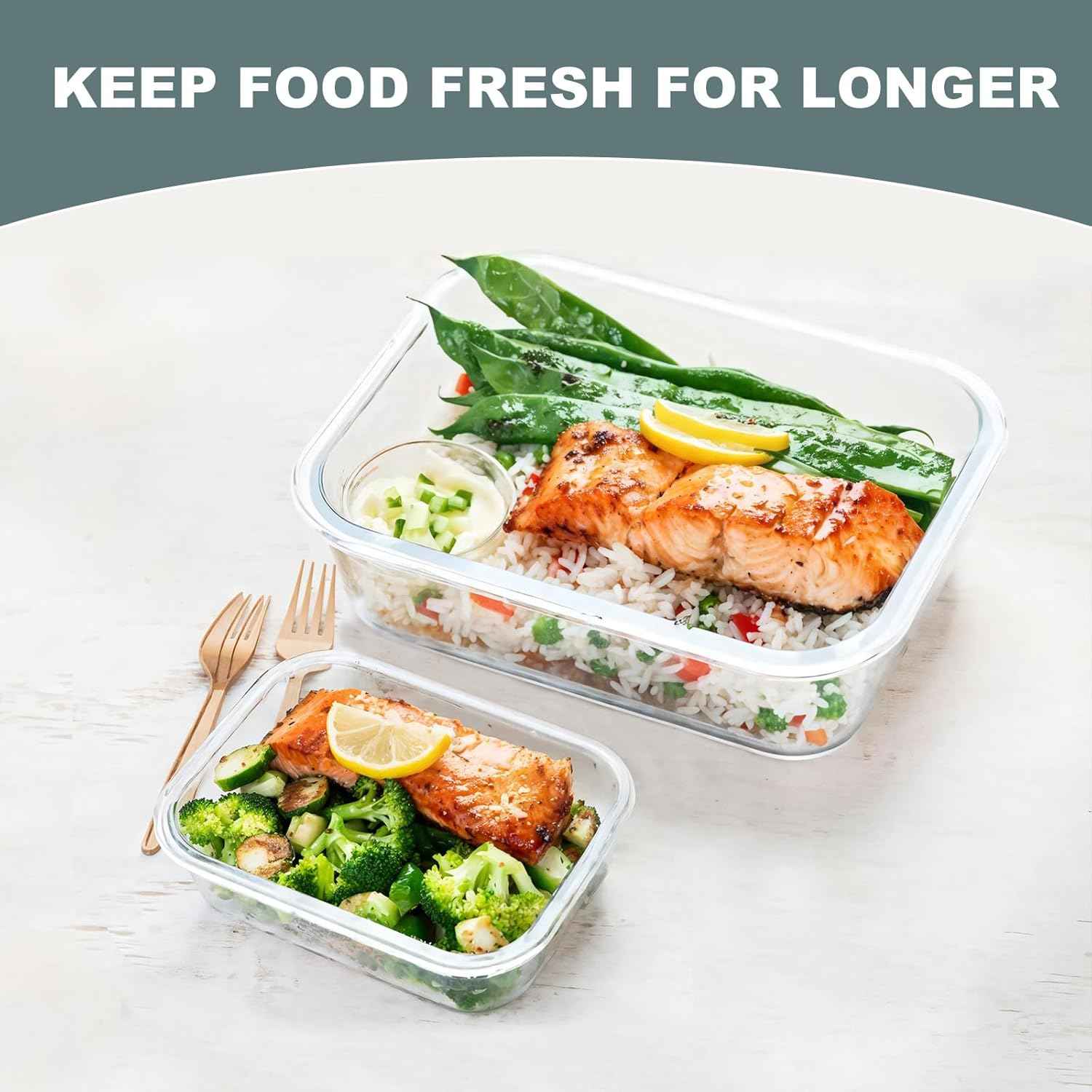 KOMUEE 10 Pack Glass Food Storage Containers, Meal Prep Containers with Lids, Airtight Glass Lunch Boxes, Freezer, Oven, and Microwave Safe