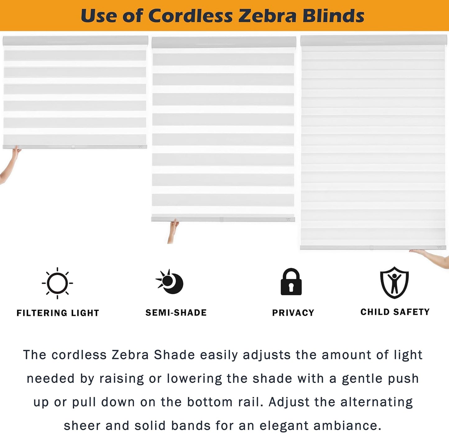 Cordless Zebra Blinds Window Blind Zebra Shade Blinds for Windows Roller Sheer Shades Privacy Light Filtering Shades for Home Kitchen Bathroom (Width 22'' X Height 72'' White)
