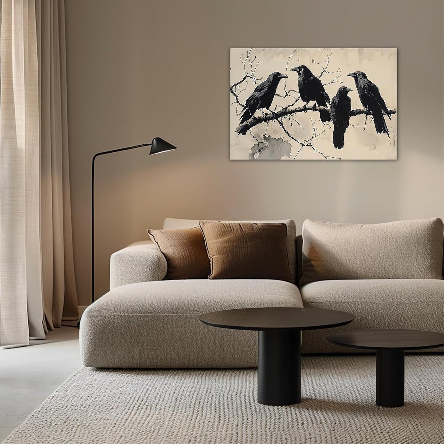 OAAPITI Birds Canvas Wall Art Black Couple Crow Picture Print Vintage Gothic Raven Artwork for Living Room Halloween Home Wall Decor(Artwork-9,24"x36")