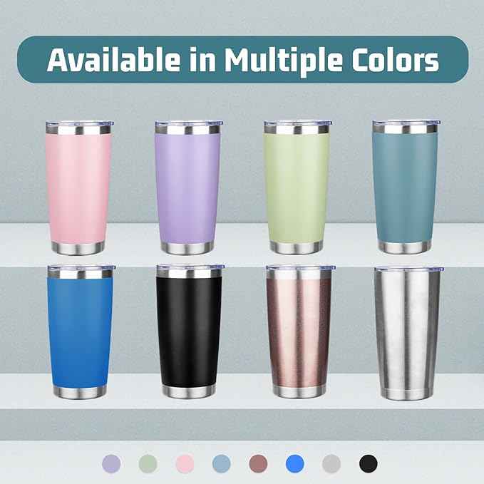 20 oz Tumbler with Lids and Straws, Stainless Steel Insulated Travel Coffee Mug, Double Wall Vacuum Insulated Tumblers, Powder Coated Coffee Tumbler for Cold & Hot Drinks (Light Purple,6pack)