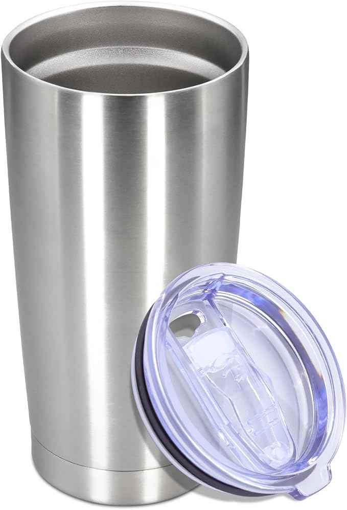 20 oz Tumbler with lid Double Wall Vacuum Insulated Tumblers Stainless Steel Coffee Mug Travel Coffee Tumbler Powder Coated Tumbler Cup Keep Hot&Cold - (Stainless 1 Pack)