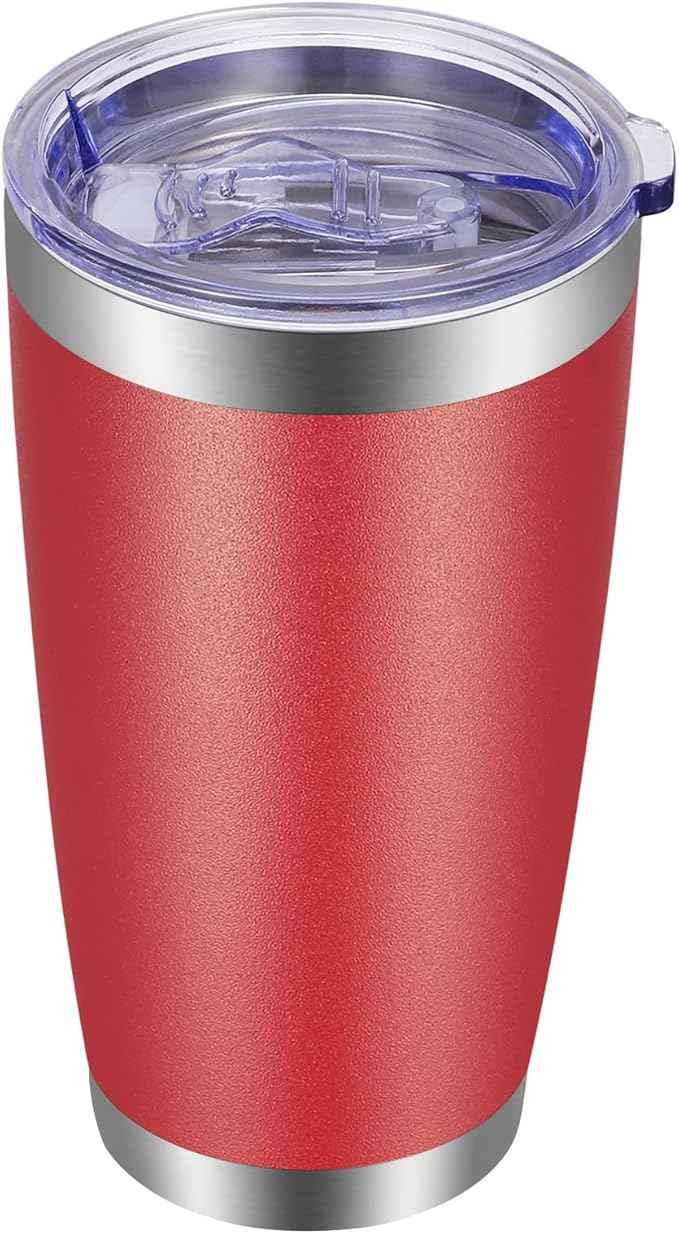 VEGOND 20oz Tumbler with Lid and Straw Stainless Steel Tumbler Cup Vacuum Insulated Double Wall Travel Coffee Mug Powder Coated Coffee Cup, Red, 1 Pack
