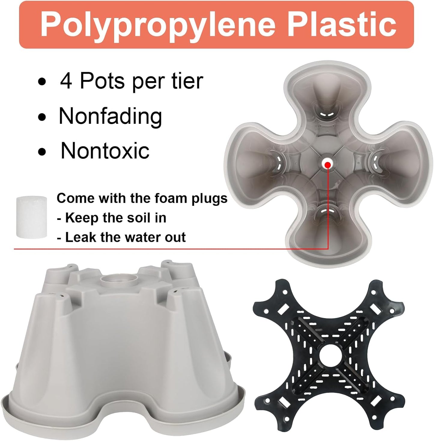 Vertical Planter 7 Tier Stackable Planters Garden Planters Strawberry Herb Flower and Vegetable Planter Indoor Outdoor Gardening Pots with Removable Wheels and Tools