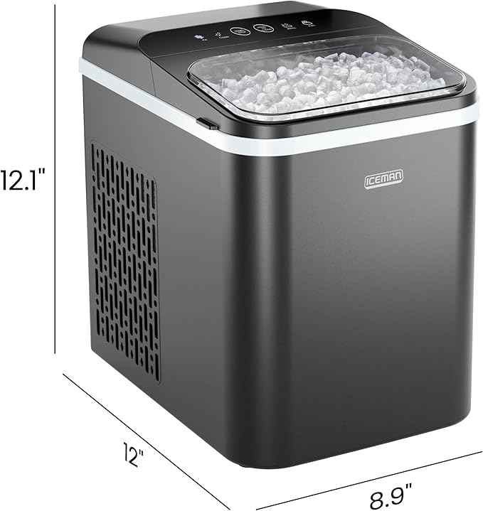 Iceman Compact Pebble Ice Machine, Countertop Nugget Ice Maker Produces Chewable Pellet Ice in 8 Minutes, Makes 26lbs/Day, One-Touch Cleaning Function with Ice Scoop/Basket Included – Black