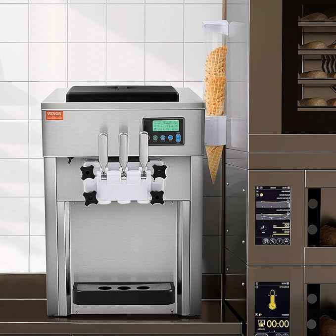 VEVOR Commercial Ice Cream Machine, 21 QT/H Soft Serve Ice Cream Maker with LCD Panel Auto Clean 3-Flavor Pre-cooling for Restaurant Snack Bar