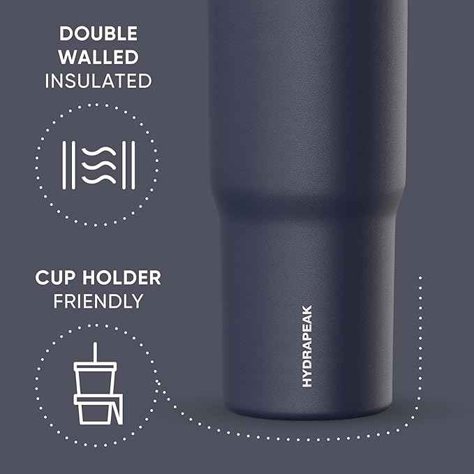 Hydrapeak Nomad 32 oz Tumbler with Handle and Straw Lid, Leakproof, Double Insulated, 32oz Cup, Stainless Steel | Navy