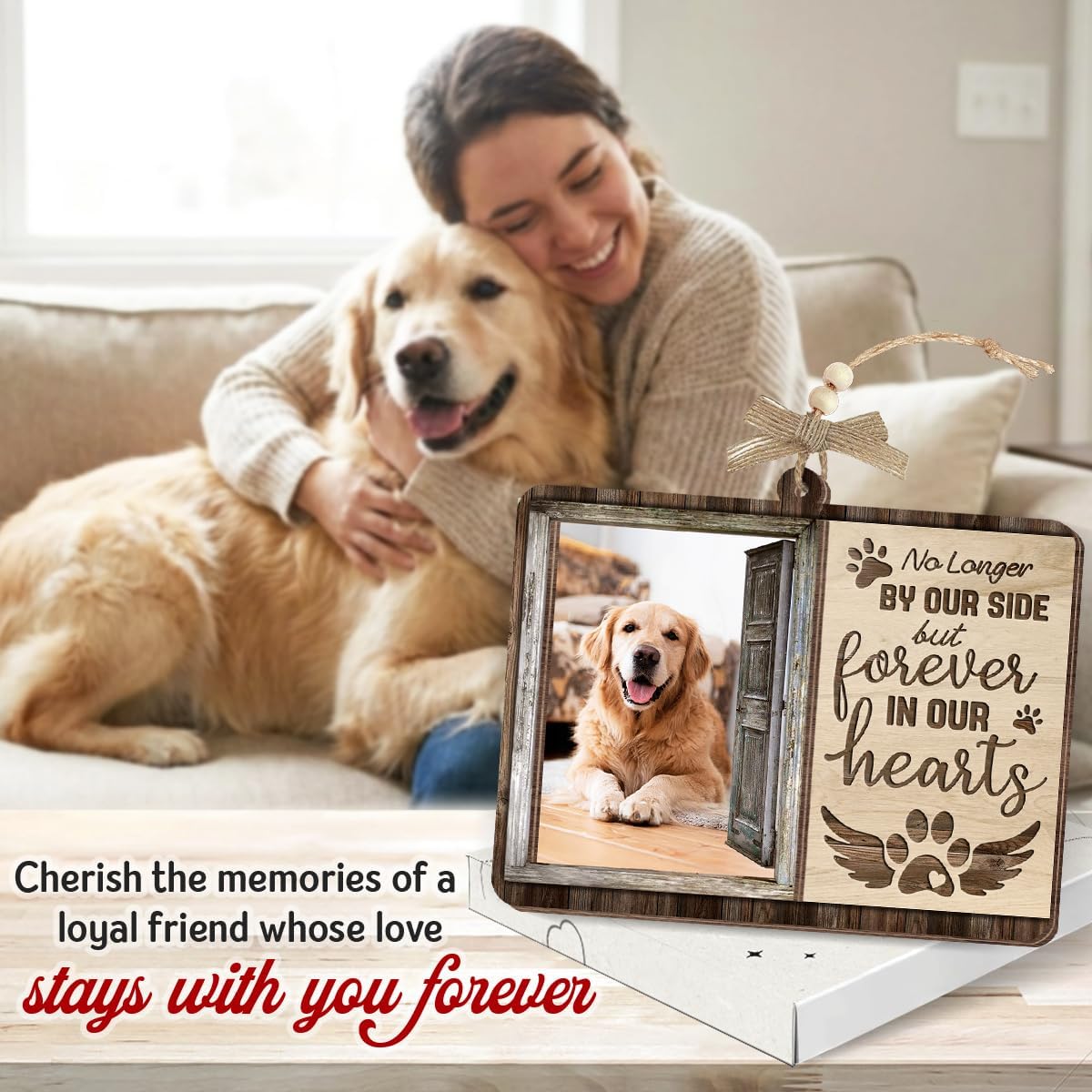 Dog Photo Frame Memorial Ornaments, Personalized Ornaments for Pet Loss Sympathy Gift, Memorial Picture Frame Ornament for Hanging Decor, Loss of Dog Customized Gifts