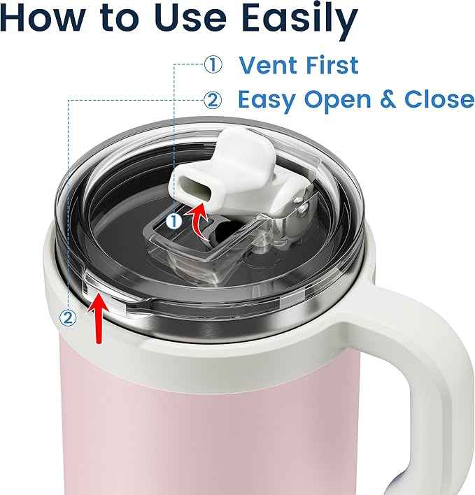 For Iced Coffee & Smoothies – Never Drink from a Moldy Lid Again: 24oz Hygienic Tumbler, 100% Leakproof Lid & Removable Foldable Spout. Reinforced Base, Fits Cup Holders-Pink sand