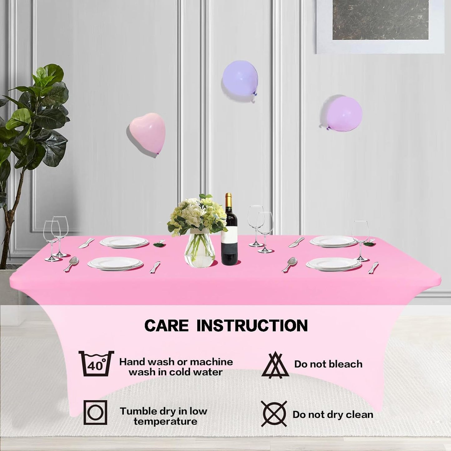 IVAPUPU 8FT Table Cloth for Rectangular Fitted Events Stretch Pink Table Covers Washable Cover Spandex Tablecloth Protector for Party, Wedding, Cocktail, Banquet, Festival
