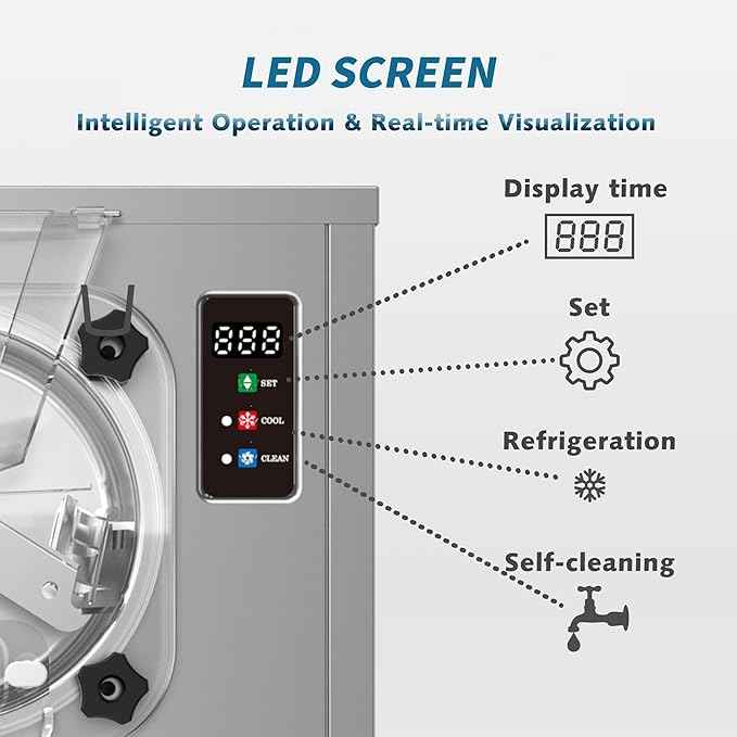 Commercial Hard Ice Cream Maker Machine 1400W 110V 3 to 4 Gallons Per Hour Gelato Ice Cream Machine with Auto Clean LED Panel Perfect for Snack Bar Restaurants