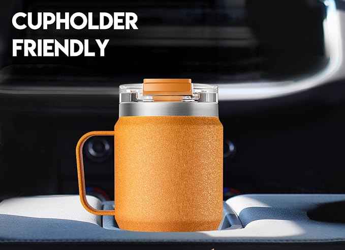 Meoky 24oz Travel Mug, Triple Insulated Stainless Steel Tumbler with Handle and 2-in-1 Straw and Sip Lid, 100% Leak Proof, Keeps Cold for 24 Hours or Hot for 8 Hours, Cupholder Friendly (Maple)