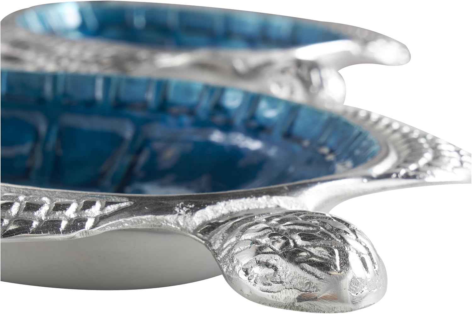 Deco 79 Aluminum Metal Turtle Decorative Bowl Decorative Bowl Enameled Decorative Containers with Silver Metal Exterior, Set of 2 Decorative Keepsake Boxes 10", 8"W, Blue