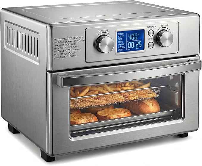 OLIXIS Air Fryer Toaster Oven Combo Extra Large, 23QT Convection Oven Countertop 4 Functions in 1, 4 Accessories Included, Stainless, Up to 450°F