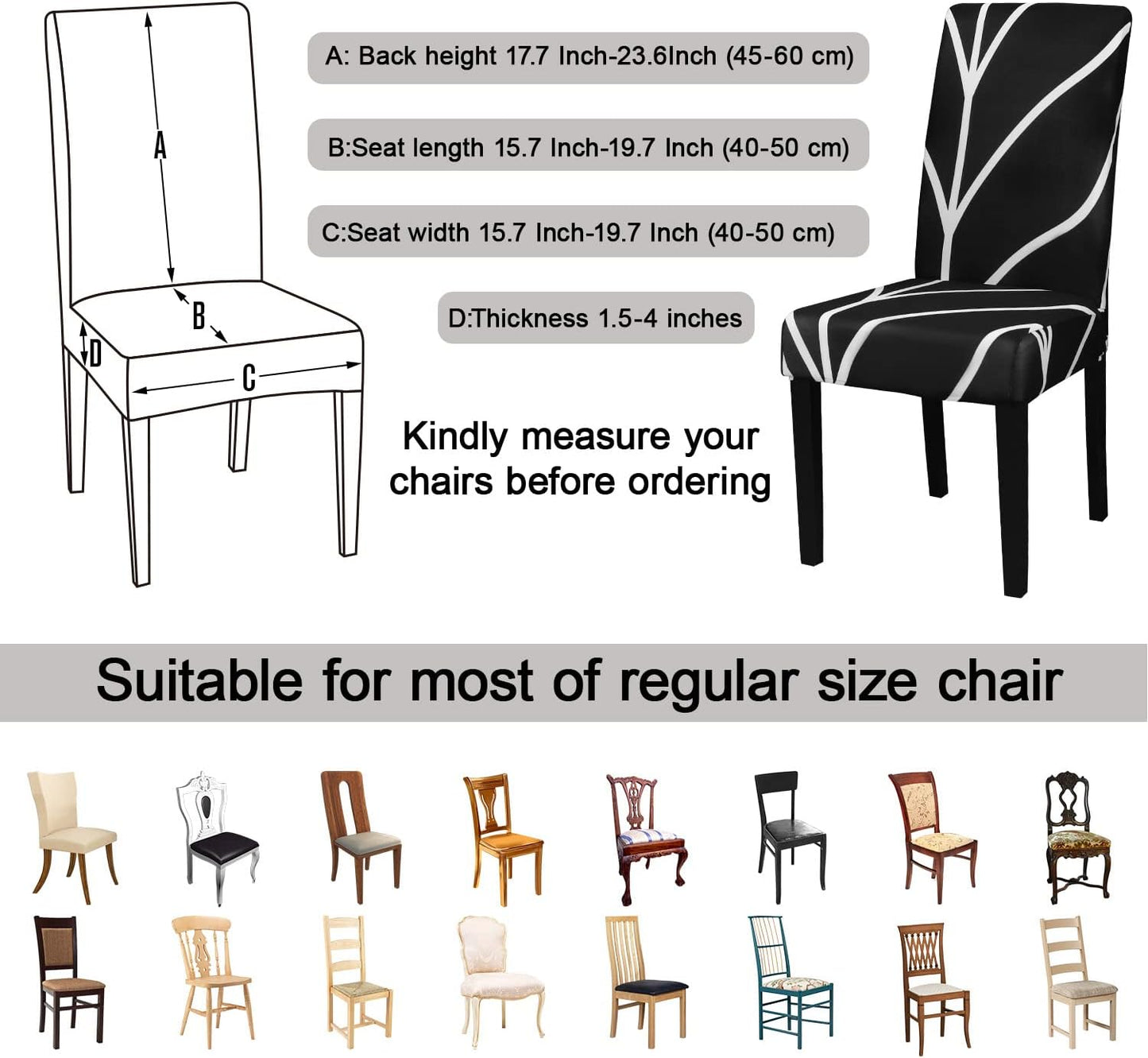 JQinHome Black Chair Covers for Dining Room Set of 4, High Stretch Removable Washable Parsons Chair Slipcover for Home Party Hotel Wedding Ceremony (4PCS, Geometric)