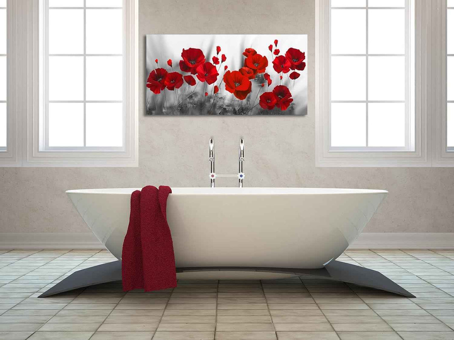 Red Flower Large Wall Art for Living Room - 48"L x 24"W Black and White Canvas Wall Art Bedroom Modern Abstract Floral Large Artwork Paintings Prints Pictures Wall Decor