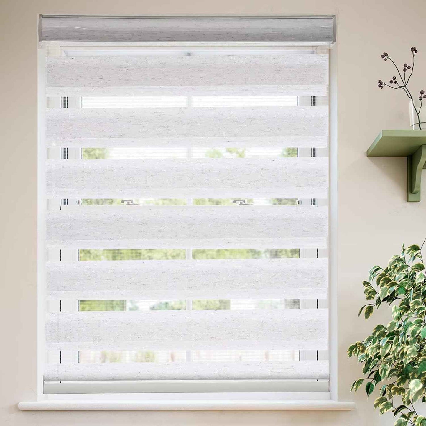 MYshade Roller Shades Zebra Blinds for Windows Cordless Day and Night Light Filtering Shades Dual Layer Roller Blinds 52" x 64" Linen Style