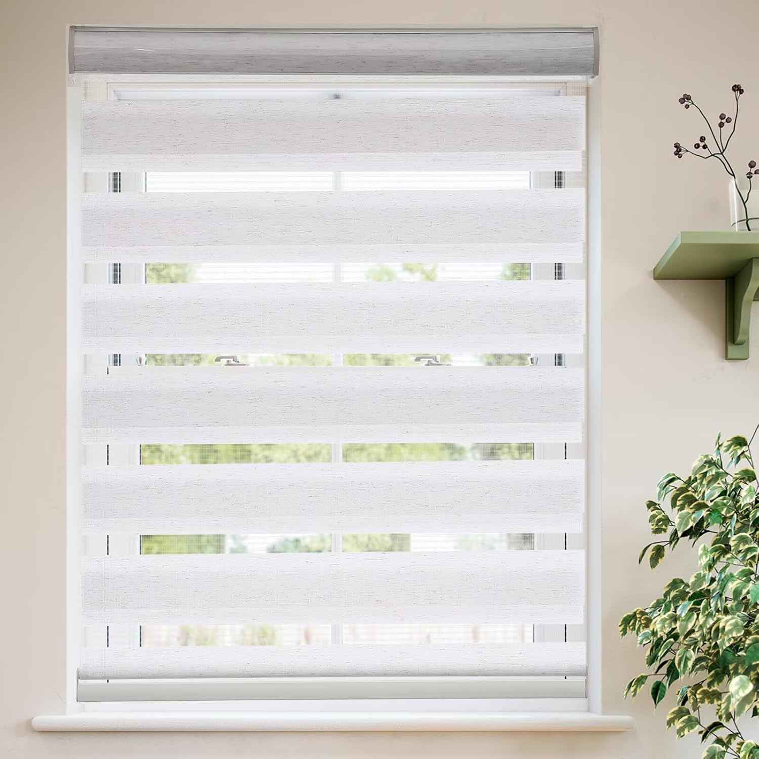 MYshade Roller Shades Zebra Blinds for Windows Cordless Day and Night Light Filtering Shades Dual Layer Roller Blinds 52" x 64" Linen Style
