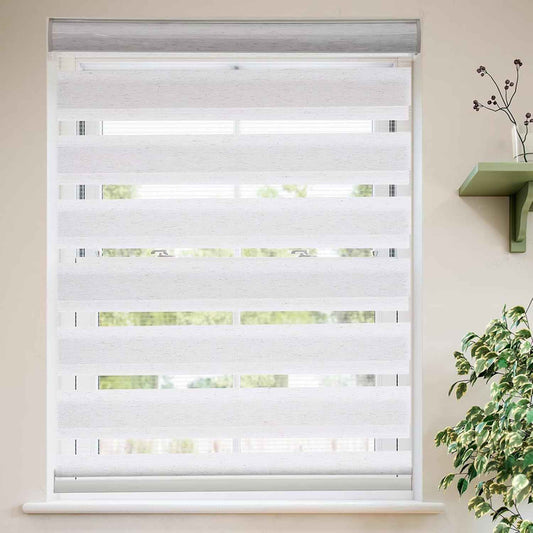 MYshade Roller Shades Zebra Blinds for Windows Cordless Day and Night Light Filtering Shades Dual Layer Roller Blinds 52" x 64" Linen Style