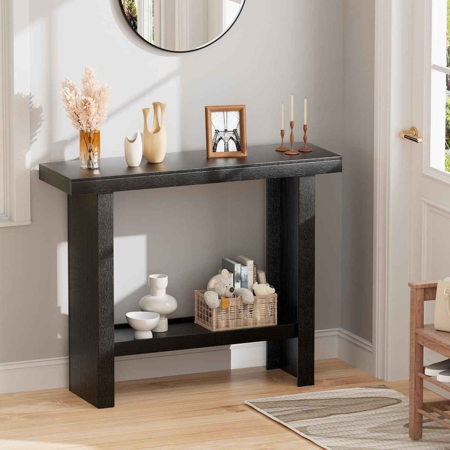 LIFECHOVY Modern Console Tables with Storage, Narrow Entryway Table for Hallway, Behind The Couch Sofa, Entrance Table with Shelves for Living Room, Foyer, Black