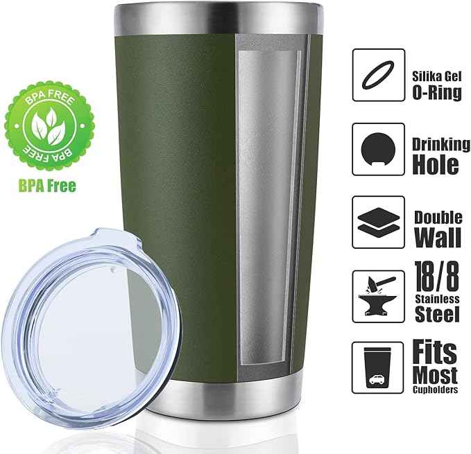 DOMICARE 20oz Stainless Steel Tumbler Bulk with Lid, Double Wall Vacuum Insulated Travel Mug, Powder Coated Coffee Cup, Army Green, 12 Pack