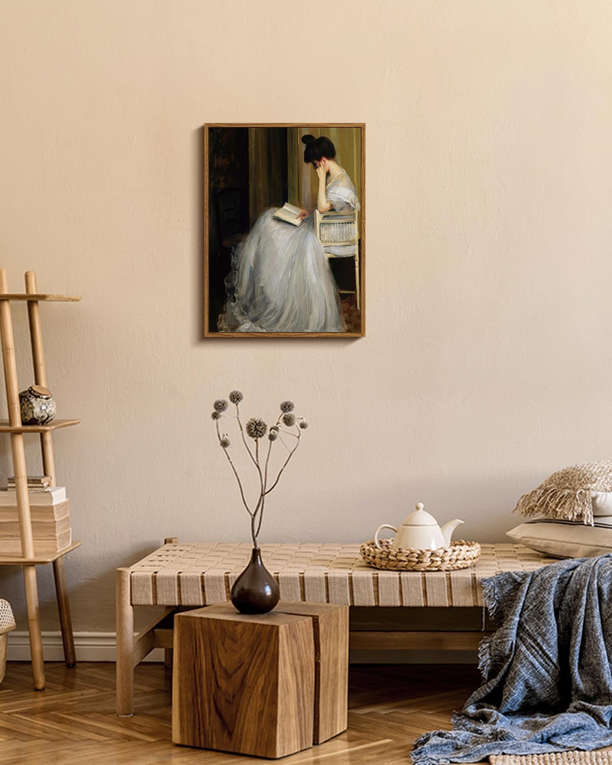 VIYYIEA Framed Canvas Wall Art Home Decor Portrait Art for Living Room Women Reading Pictures Bedroom Bathroom Wall Decor Mid Century Lady Oil Painting Room Decor Vintage Prints Aesthetic 12x16in