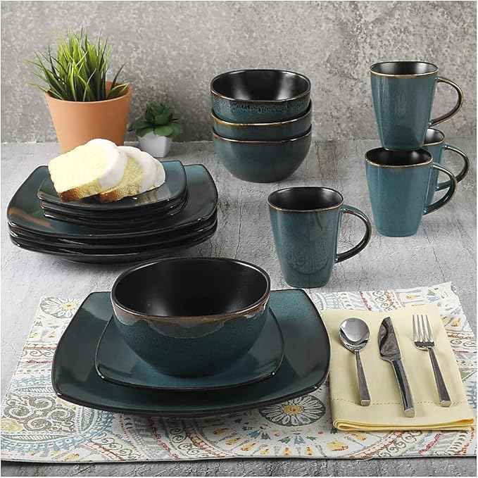 Gibson Elite Soho Lounge 16 Piece Dinnerware Set, Teal