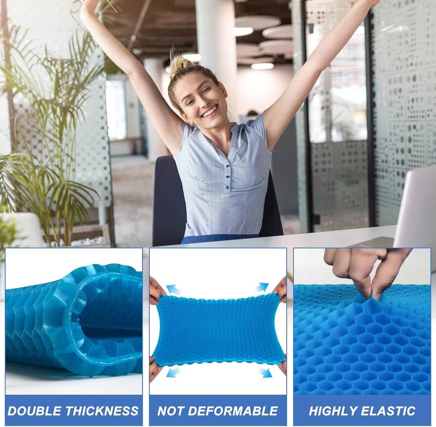 Gel Seat Cushion for Long Sitting - 20" x 20" x 1.8" (Extra Thick＆Soft) Gel Cushion for People Over 140 lbs, Pressure Relief Cushion for Office Chair, Egg Cushions for Wheelchair, Gel Pad for Car
