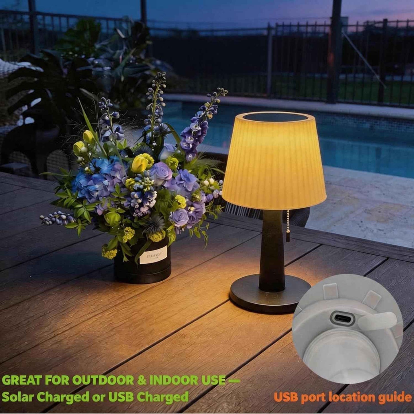 Beautyard Solar Table Lamps Outdoor Indoor - Mothers Gifts 3 Lighting Modes, 4000mAh Eye-Caring LED Waterproof Cordless Solar Desk Lamp with Pull Chain Garden Outside Patio Garden Bedroom