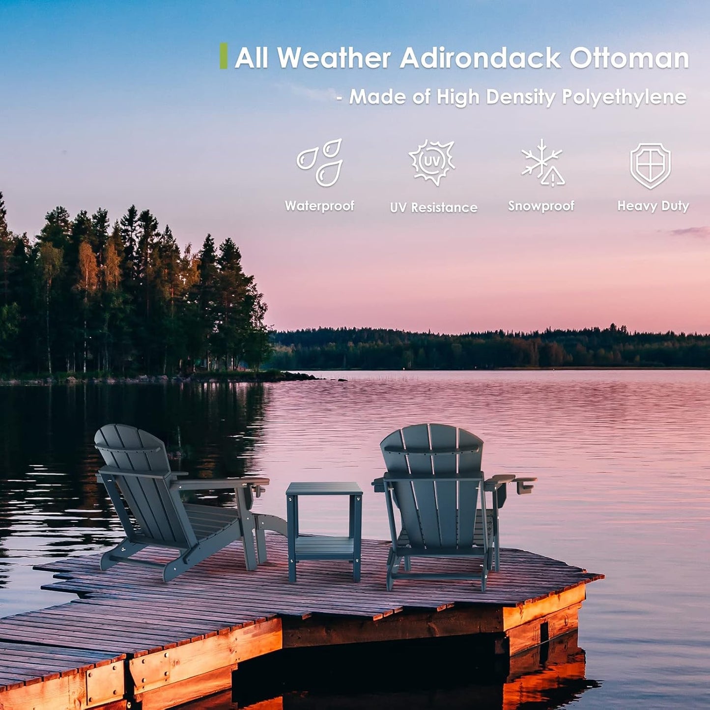 GREENVINES Adirondack-Ottoman | Set of 4 | HDPE Plastic | Outdoor Footrest | All Weather | Foot Rest | Foot Stool | Blue | for Adirondack Chair | for Patio Backyard Pool