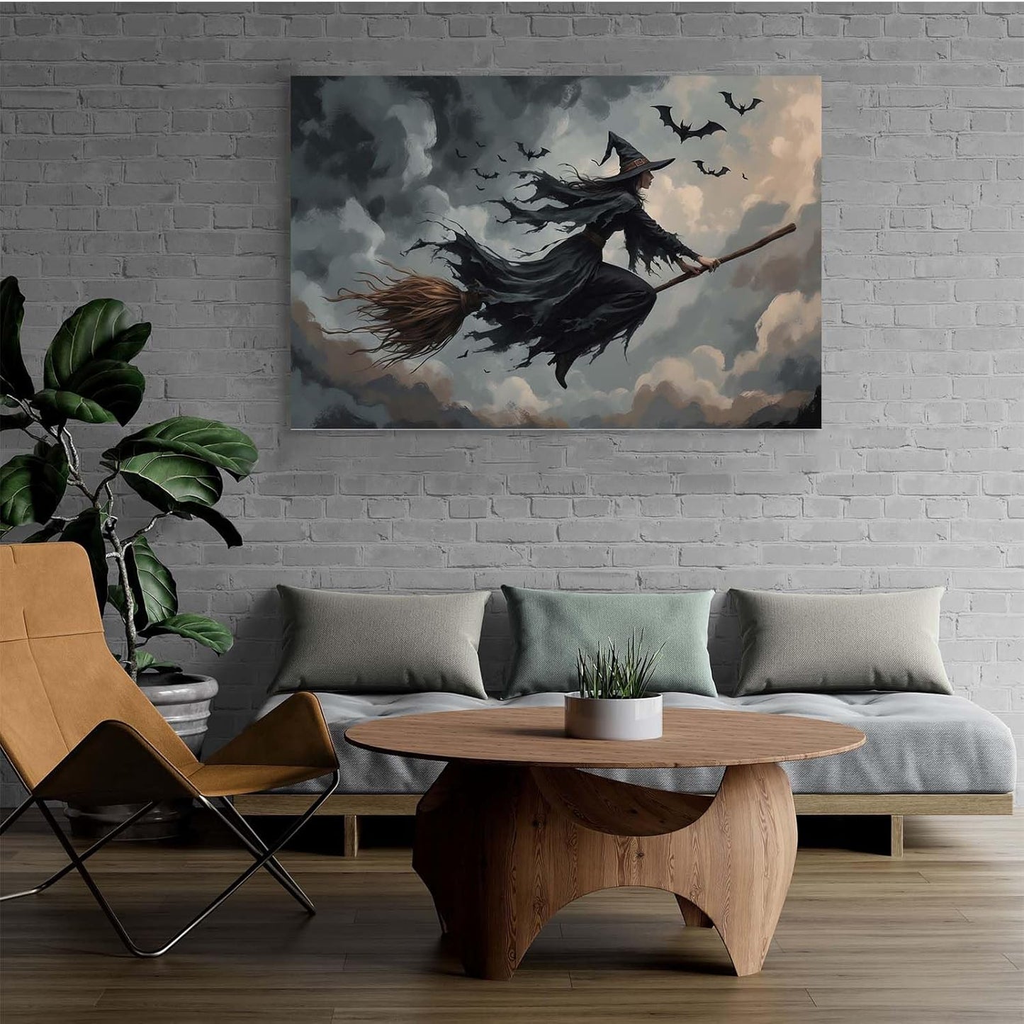 JFHCQJPK Witch and bat flying Halloween poster suitable for home party wall decoration retro Halloween preppy style wall art canvas print suitable for room decoration20x30in Frameless