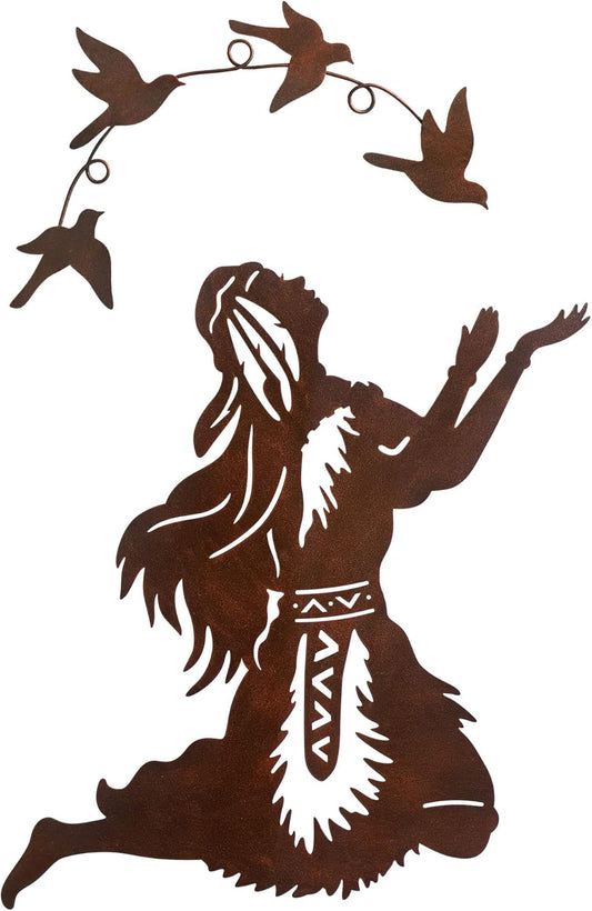 Native American Southwest Metal Wall Art Elf Woman West Indian Style Set of 2