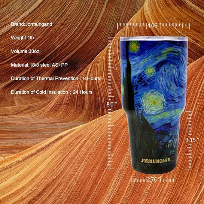 Jormungand 30 oz Tumbler with Straw Stainless Steel Vacuum Insulated Water Bottle with Replacement Lids Cup Holder Friendly Coffee Mug with Leak Proof Lid Gift for Women&Men (Starry Night)