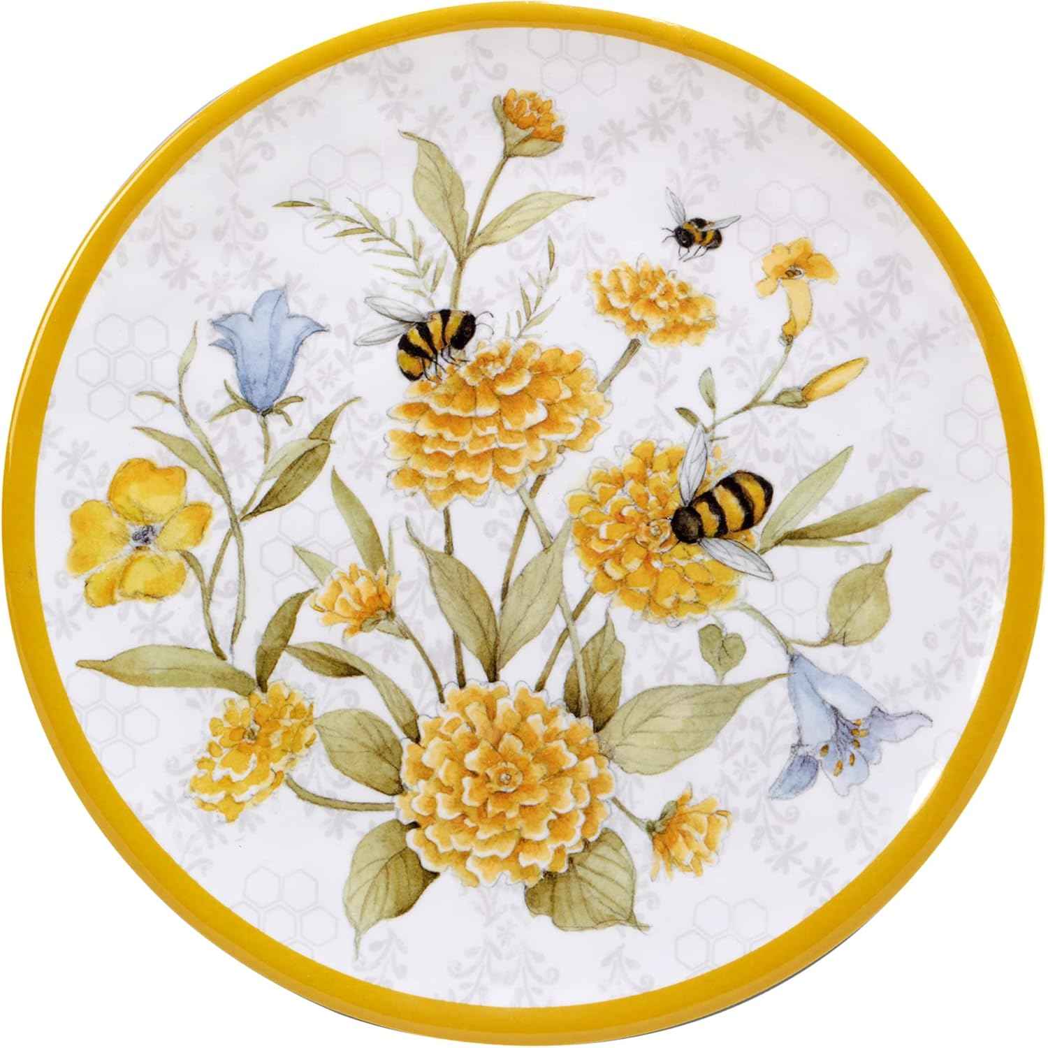 Certified International Bee Sweet 12-Piece Melamine Dinnerware Set, Service for 4, Bee & Floral Plates and Bowls, Durable Shatterproof Outdoor Tableware for Spring & Summer Entertaining