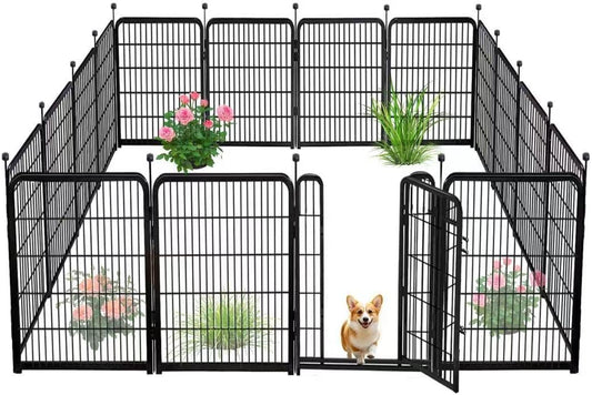 10 Panels Dog Fence Outdoor for Yard, 56 in(H) X22.1 Ft(L) Gate 17.7 Inches Wide with Low Sills, Tall Garden Fence with Gate,Heavy Duty Temporary Fencing for Dogs