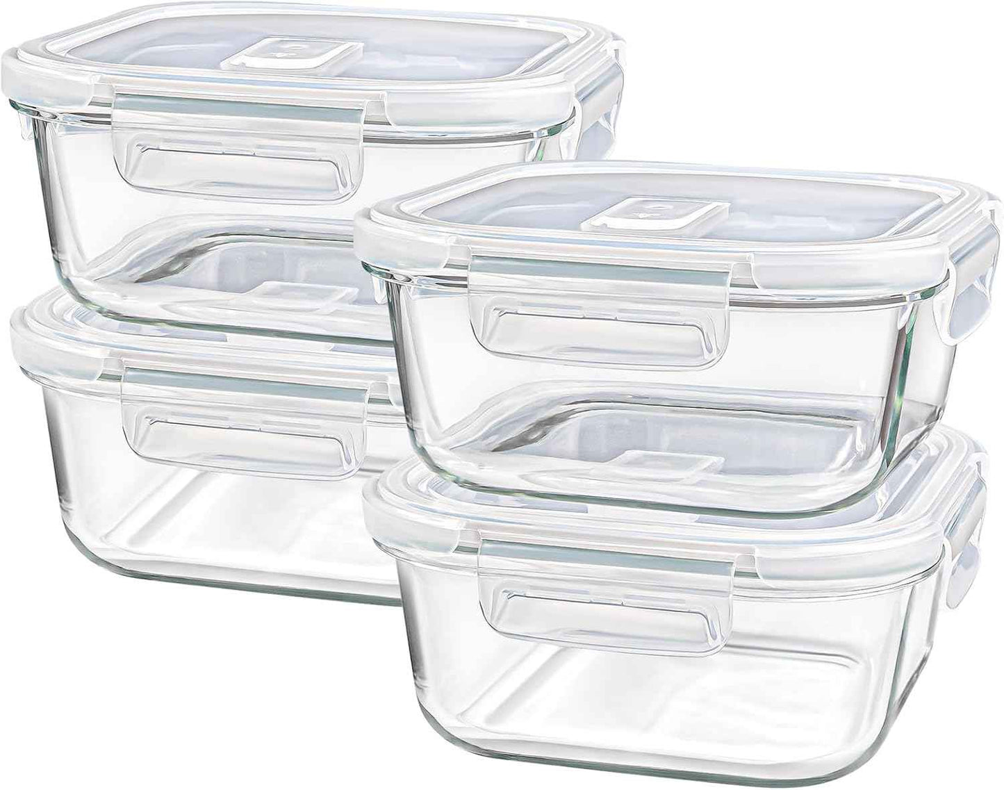 Square Glass Containers with Lids 24oz - Borosilicate Glass Food Storage Set 3 Cup, Freezer Safe Meal Prep Containers, Sandwich Lunch Box, Yogurt Cereal Bowls with Vented Lids BPA Free 4 Pack