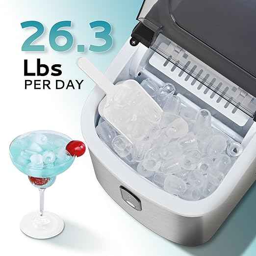 EUHOMY Countertop Ice Maker Machine with Handle, 26.3lbs Per Day, 9 Cubes in 6 Mins, Auto-Cleaning Portable Ice Maker with Basket and Scoop, for Home/Kitchen/Camping/RV (Silver)
