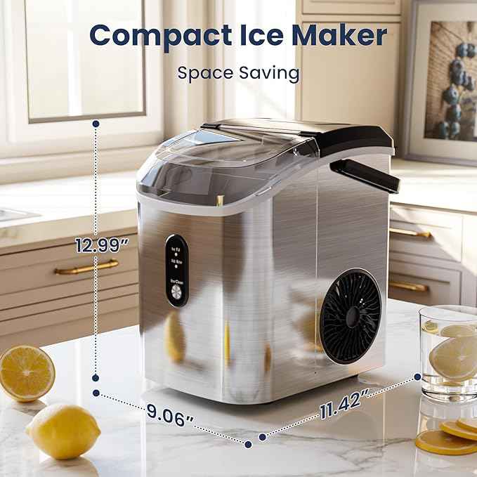 Antarctic Star Nugget Ice Makers Countertop with Handle, 35lbs/Day, Portable Sonic Ice Machine with Auto-Cleaning, Basket and Scoop for Home/Kitchen/Office/Camping(Stainless Steel Silver)