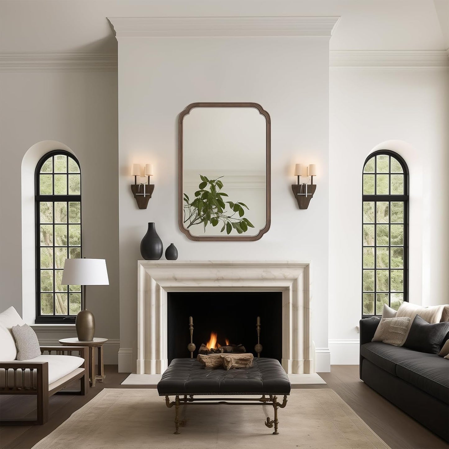 WallBeyond Wood Bathroom Mirror for Wall Mounted with Rounded Corner Wood Frame for Entryway, Living Room or Bedroom Home Decor Vertical or Horizontal Hanging [24" x 36" Walnut Color]