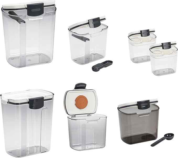 Progressive ProKeeper Baker's Airtight Kitchen Storage Canister Container Set for Flour, Sugar & More, Keeps Ingredients Fresh, with Accessories (Multicolor, 7- Piece)