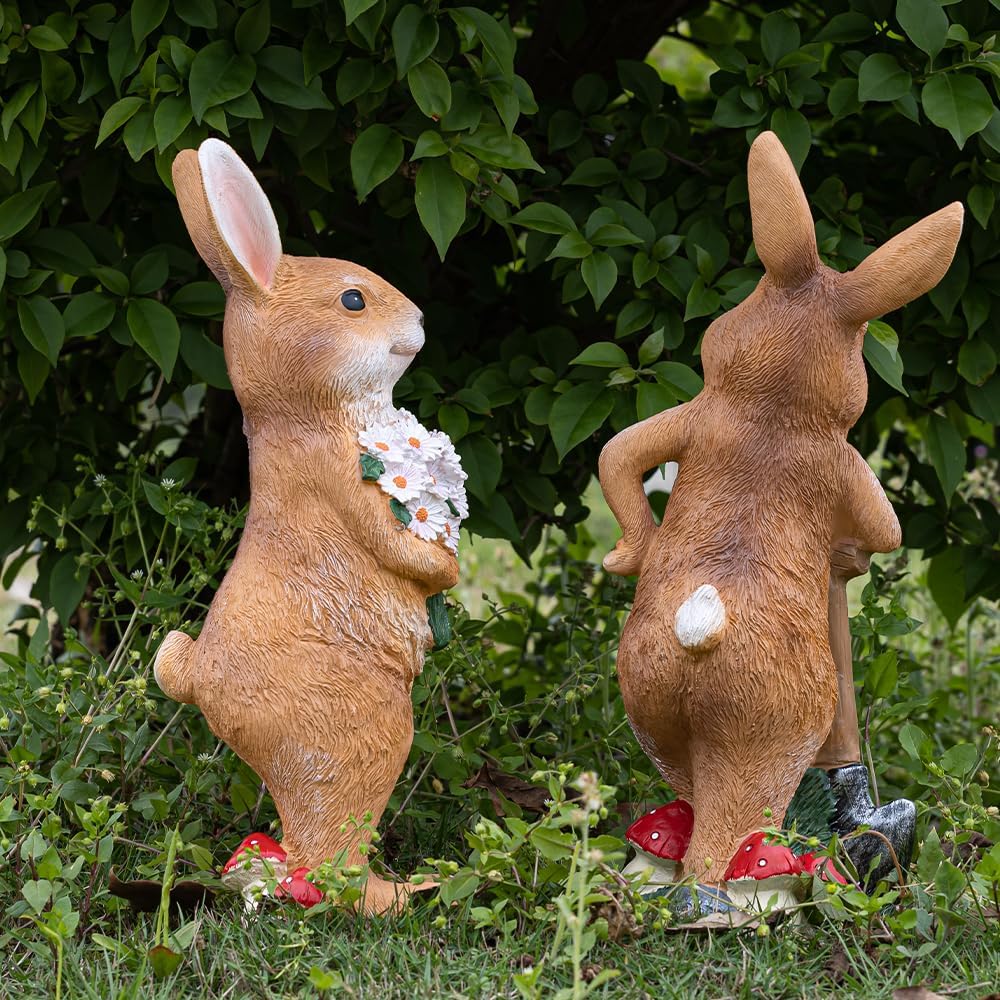 Bunny Garden Statue Outdoor Decor Resin Funny Rabbit Statue for Outdoor Patio Lawn Yard Art Decoration Christmas Housewarming Gift