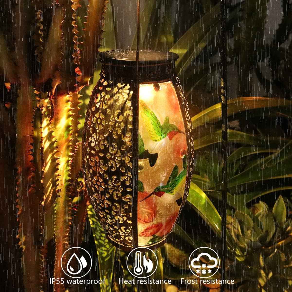 Mothers Day Gifts,Solar Lanterns Outdoor Light Waterproof Hummingbird Garden Glass Decor Light Gifts for Women Mom Grandma Hanging Solar Decoration Lights Metal Outside for Yard, Backyard, Patio